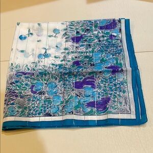 Vintage Nina Hazan Floral Blue and White Scarf